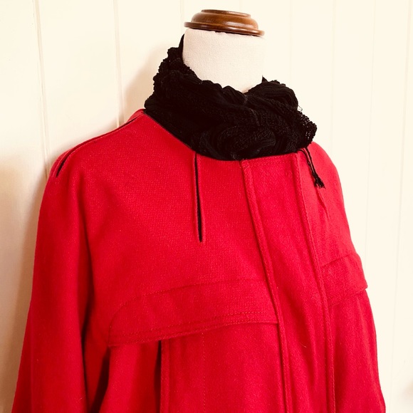 🌱 COUNTRY ROAD Sz L Red Wool Military Style Coat - Picture 4 of 12